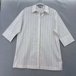 Lafayette 148 Womens SZ‎ Large Button Up 3/4 Sleeve Striped *Read* Professional